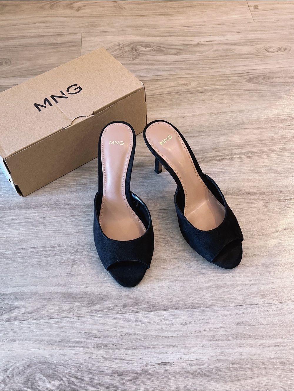 MANGO Minimalist Classic Open Peep Toe Mule Sandal Heels